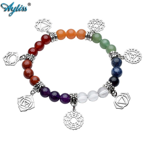 Chakra Stones Bracelet Natural Healing Balance Energy Stone Bead Bracelet with 7 Chakra Charm Beads Bracelet